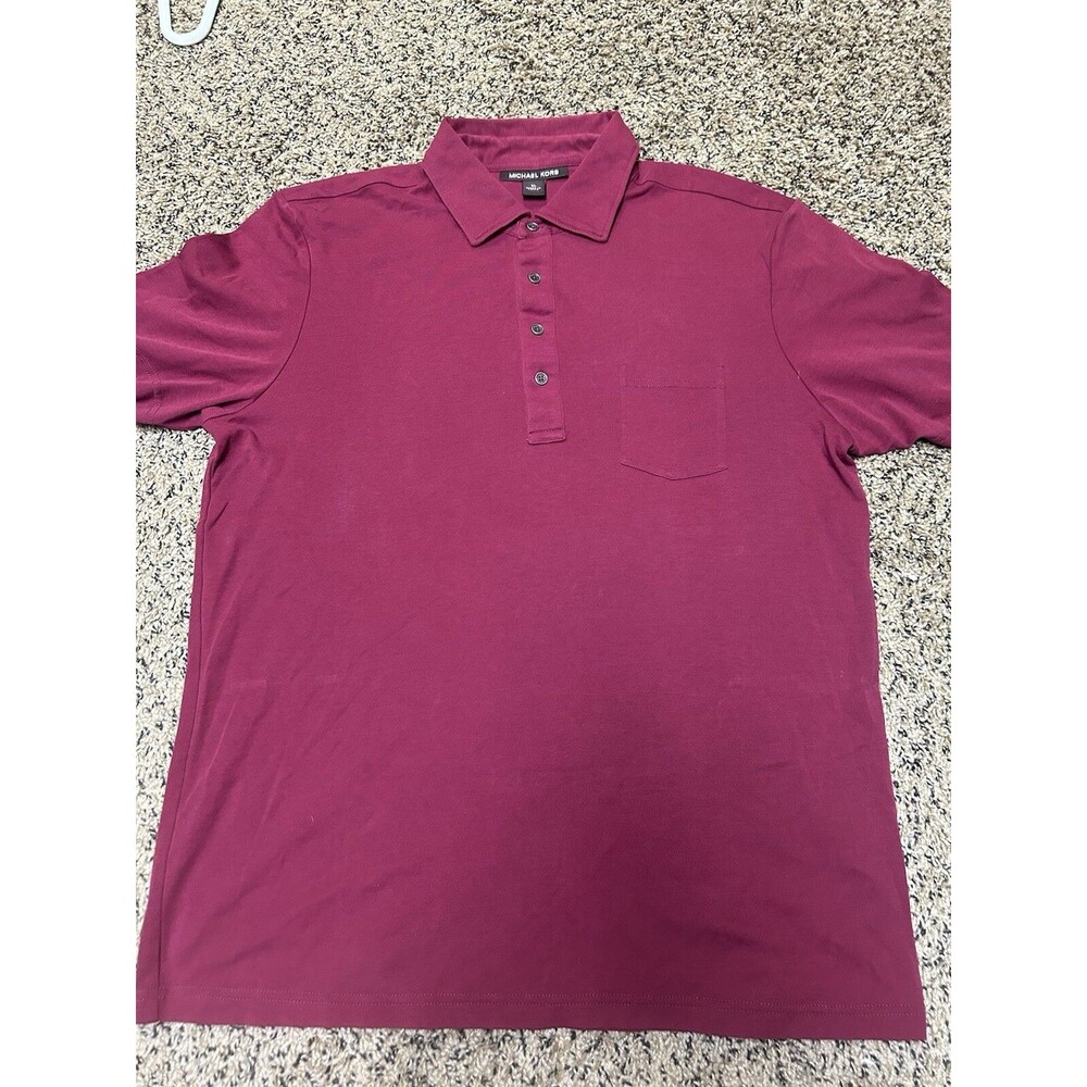 Michael Kors Polo‎ Shirt |XL | Red Maroon | Collared 1/4 Button Chest Pocket